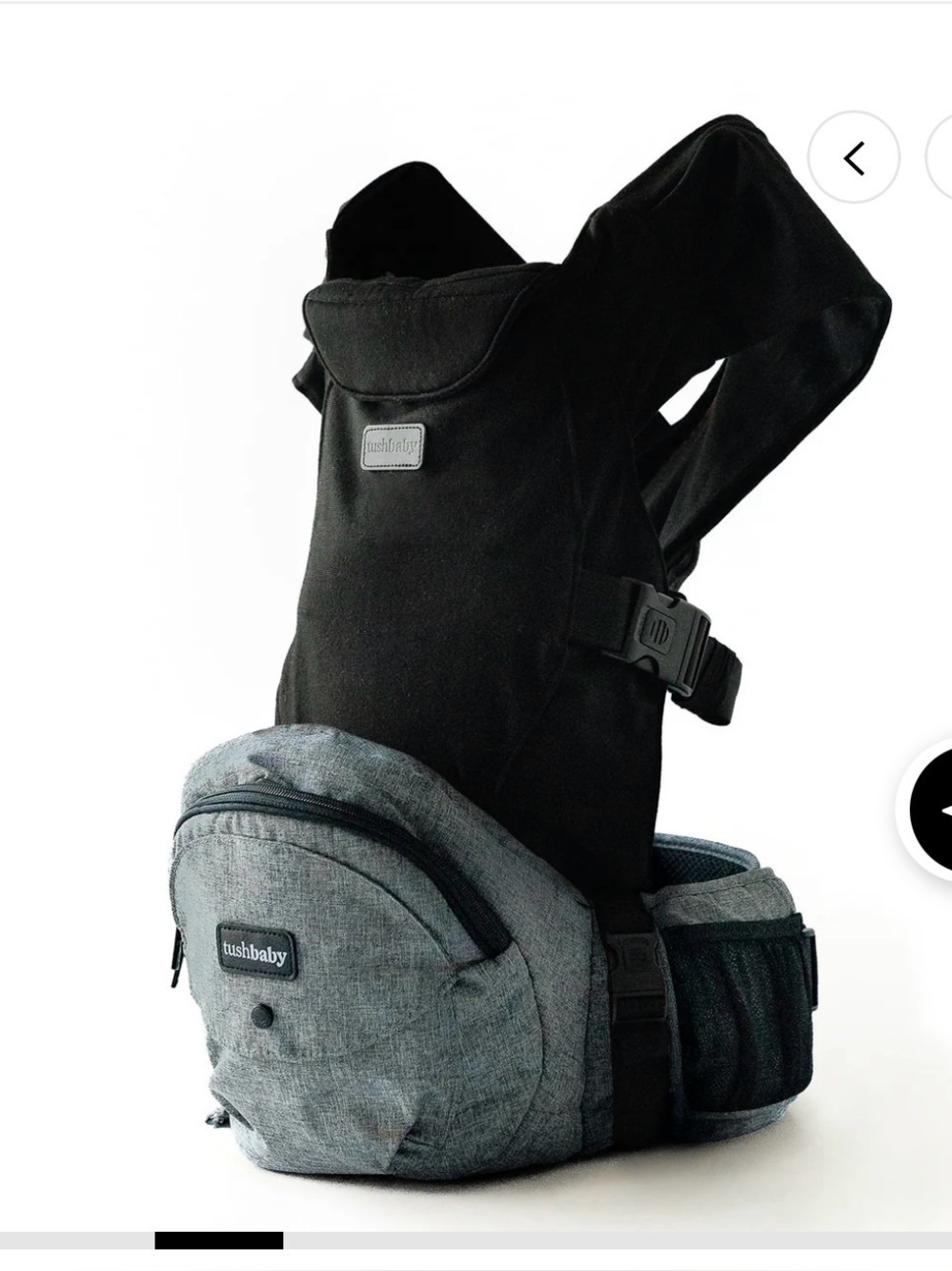 Tushbaby Black Baby Hip Seat Carrier with Hands-Free Attachment